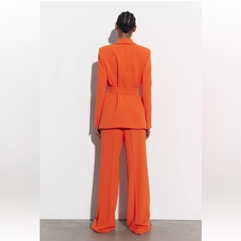 Zara Orange Belted Tuxedo Blazer & Pants Set – Blazer L / Pants XL - Picture 13 of 15